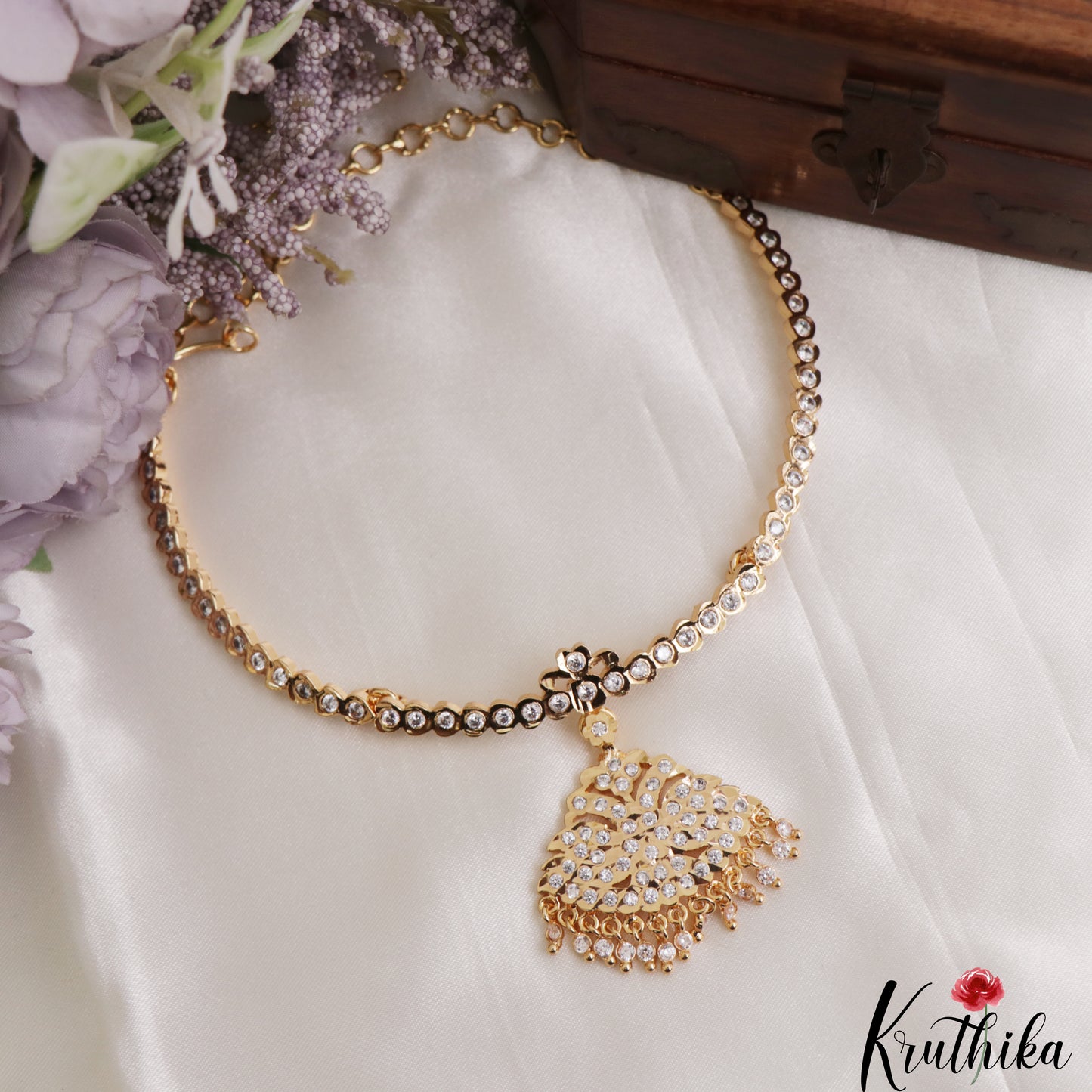 Traditional Gold-Tone AD Stones Attigai Necklace NC3082