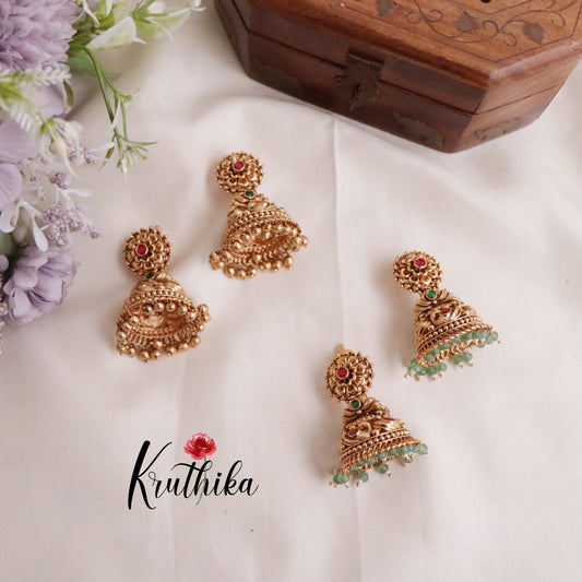 Beautiful Flower Design Jadau Jhumkas (Available in 2 Colours) E505
