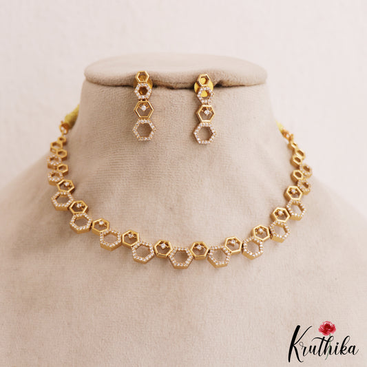 Pretty Geometric Diamond-Finish Gold-Tone AD Necklace NC2919