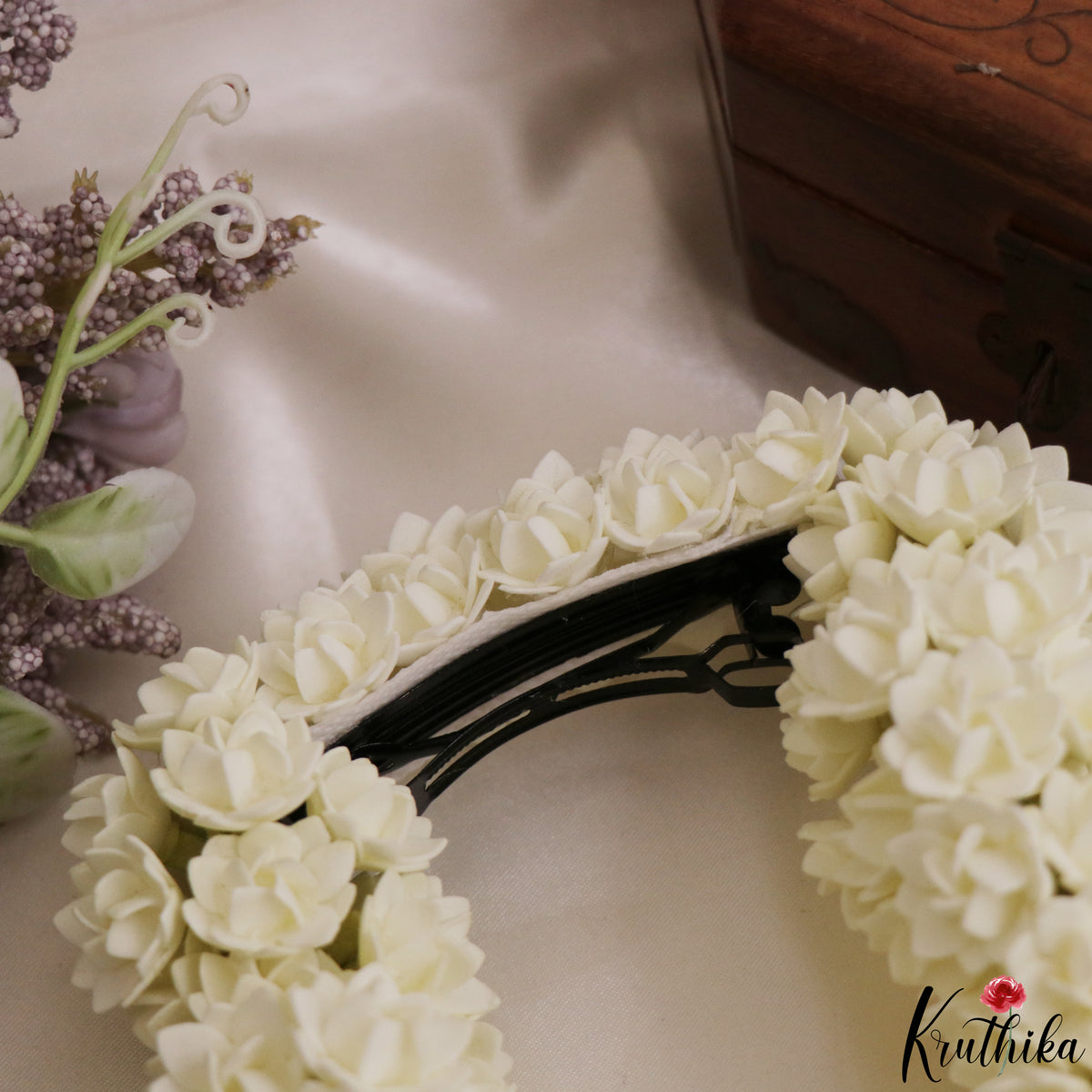 Artificial & reusable Two strands flowers string gajra with attached clip G29