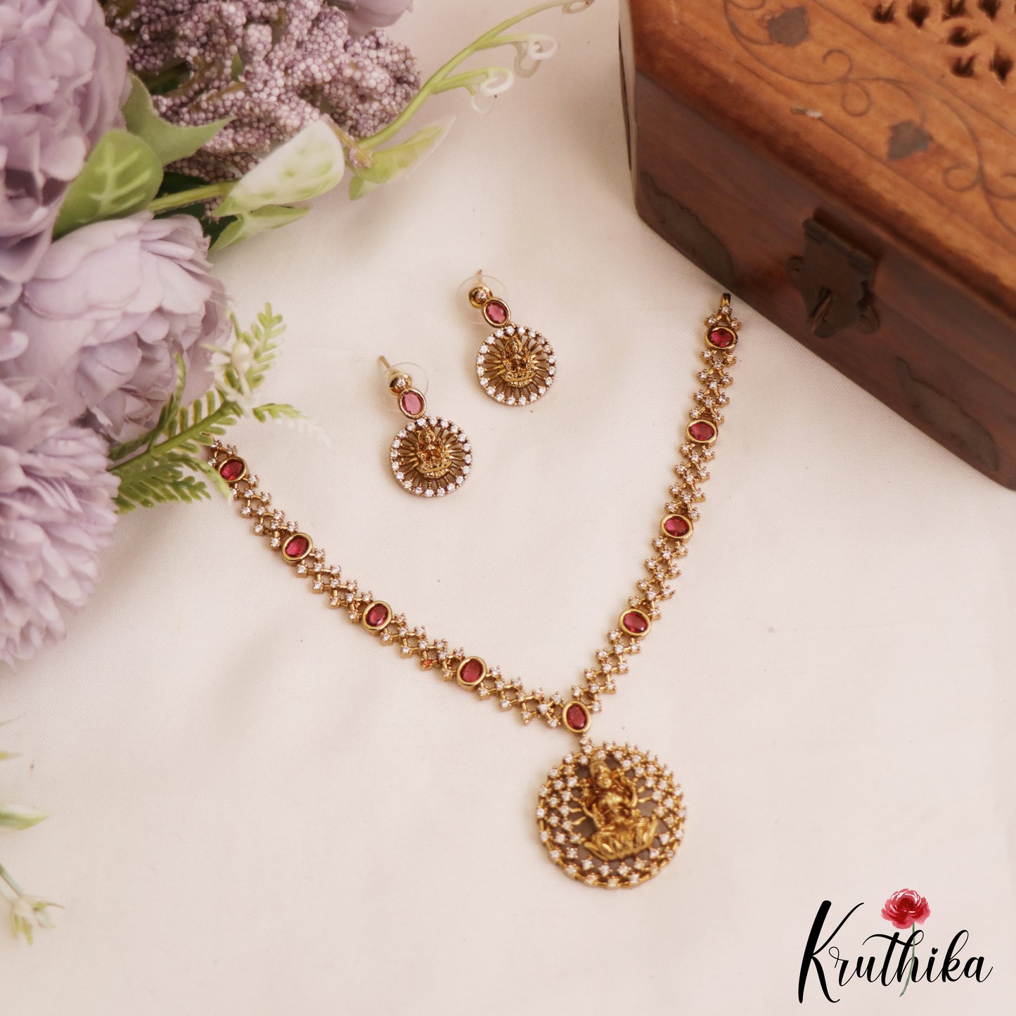 Trendy Lakshmi Motifs Gold-Tone AD Necklace NC2985 (Available In 2 Colors)