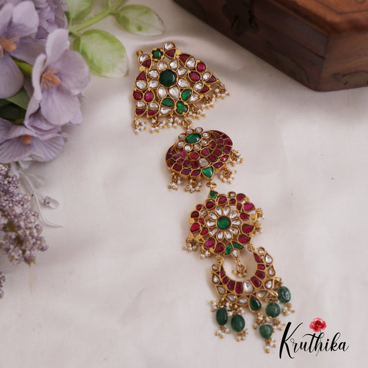 Stunning Floral Jadau Jada Billa With Green Bead Drops J328
