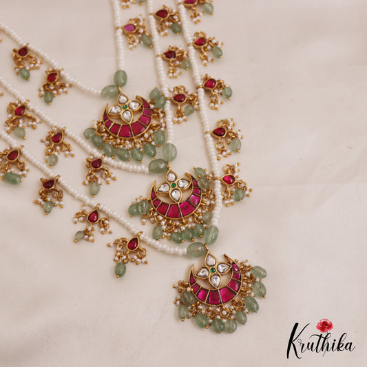 Stunning Floral Chandbali Pendant With Multi Pearl Strand Jadau Haaram LH2057