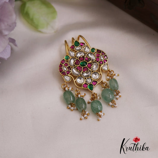 Beautiful Floral Motifs Jadau Jada Billa With Green Bead Drops J330