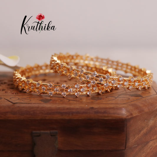 Classic AD Triple Row Geometric Sparkling Bangles B377 (Set Of 2)