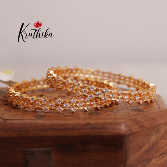 Classic AD Triple Row Geometric Sparkling Bangles B377 (Set Of 2)