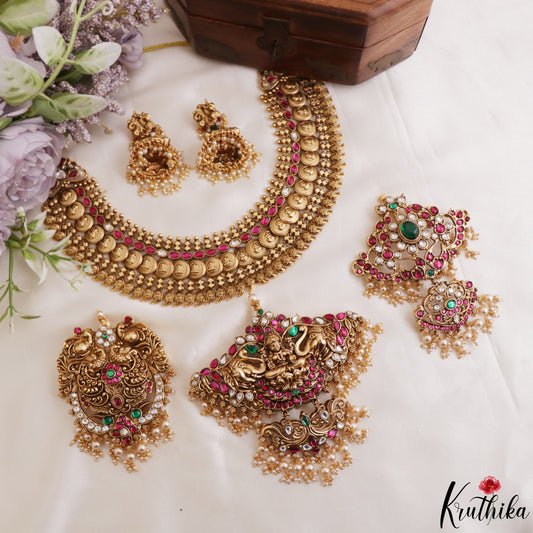 Royal Bridal 4 in 1 changeable antique kasu necklace with three changeable Jadau pendants NC2225