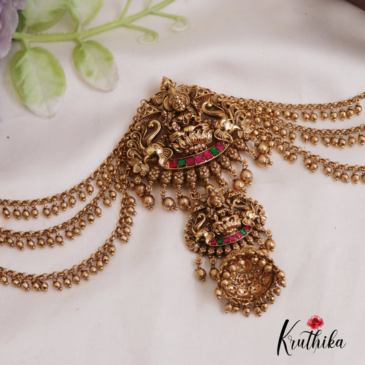 Stunning Nagas Lakshmi Jhumka Jadau Jada Billa With Triple Strand Bead Chains J333 (Available In 2 Colors)