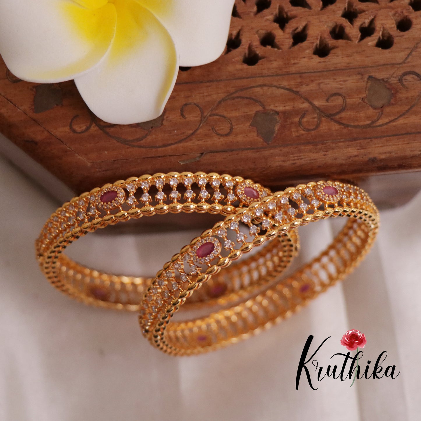 Beautiful AD Oval Sparkling Bangles B375 (Set Of 2)