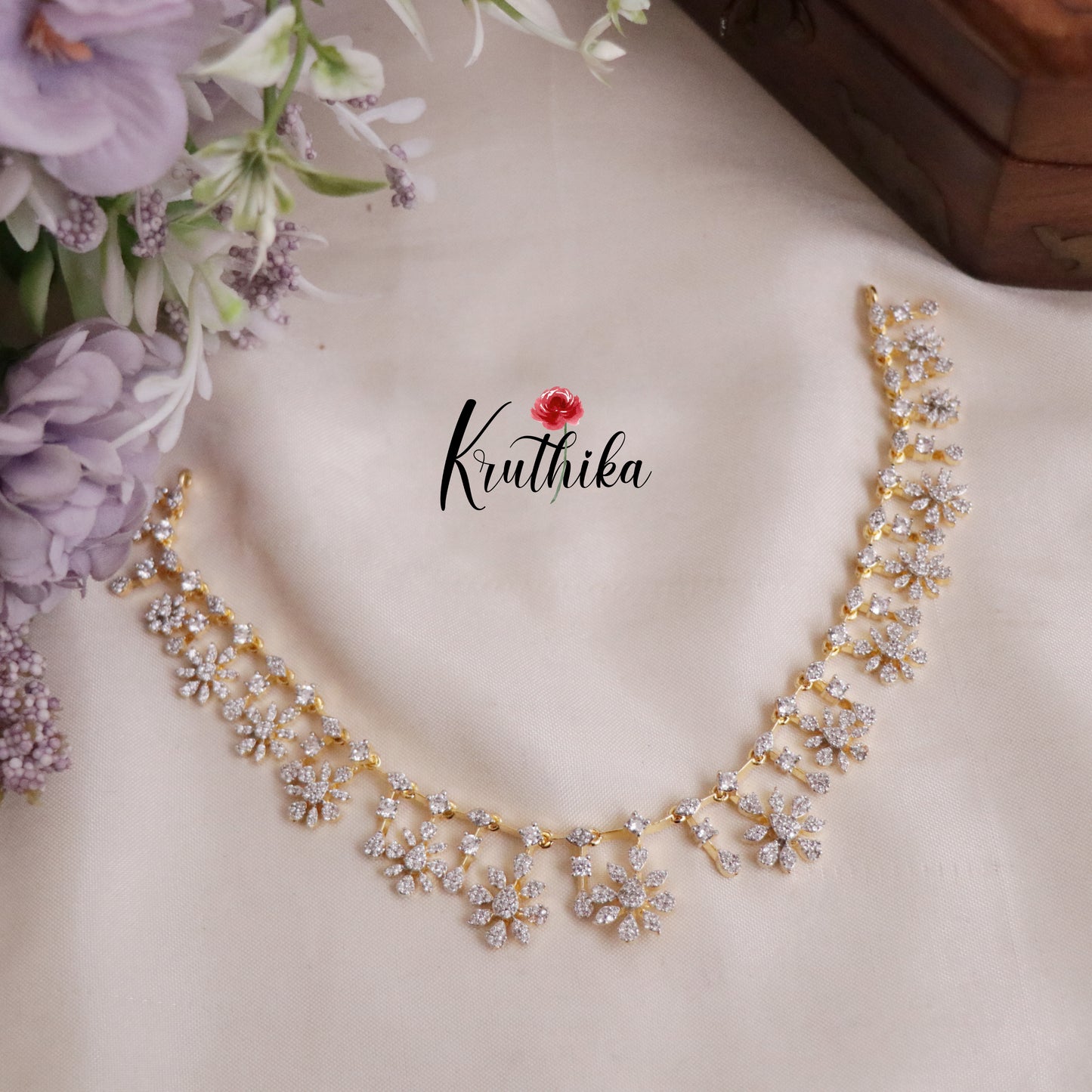 Beautiful Golden Bloom Diamond Necklace Set NC2076