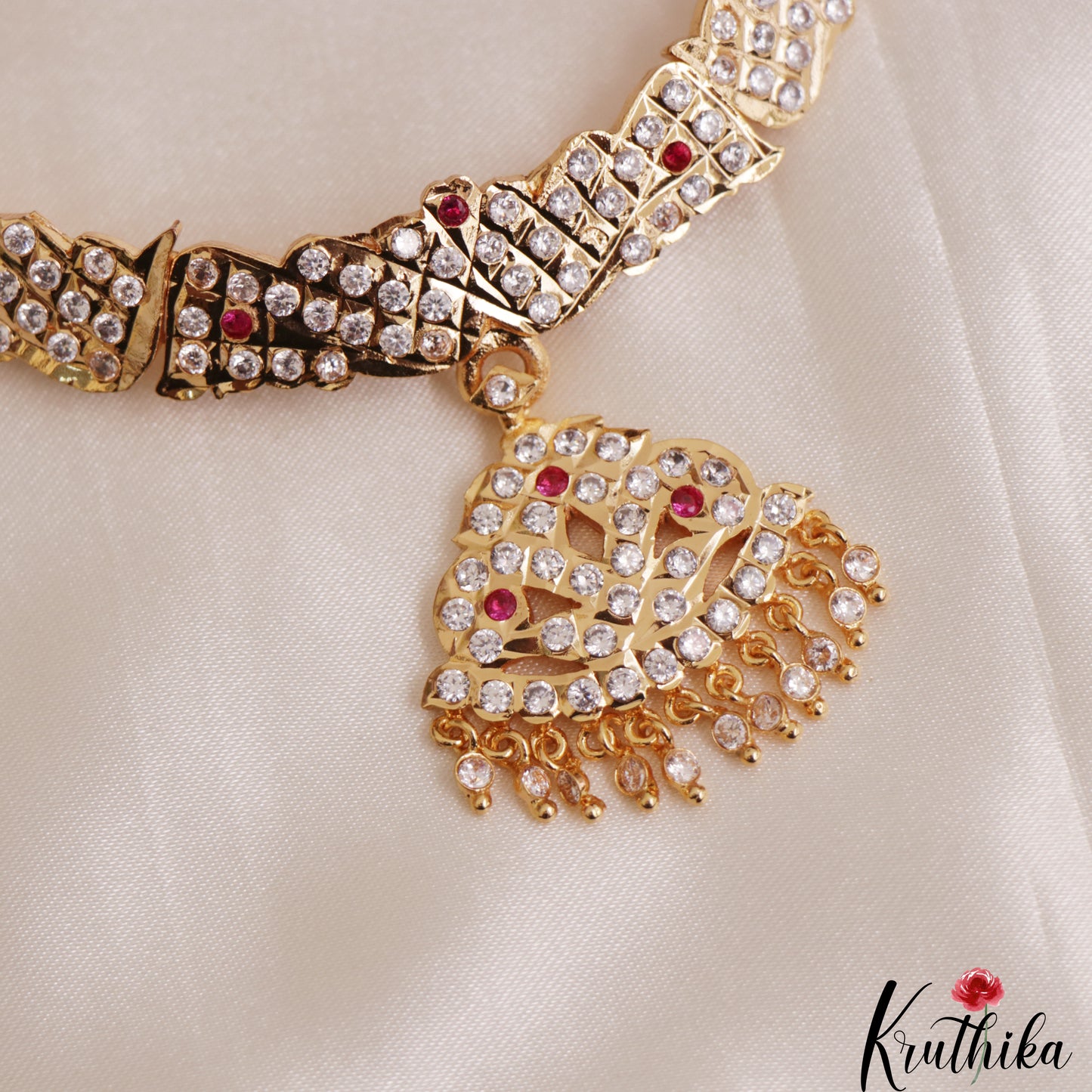 Elegant Gold-Tone AD Stones Attigai Necklace NC3082