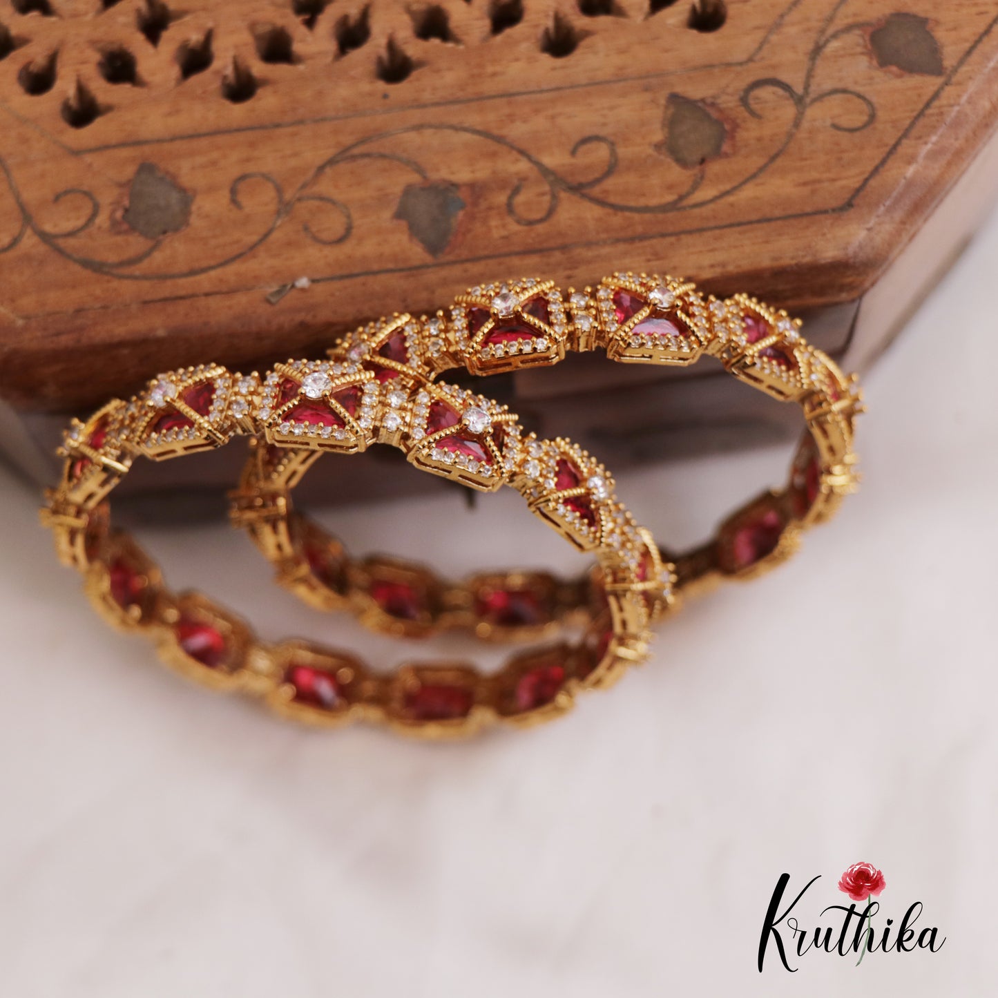 Trendy Geometric AD Victorian Bangles B435 (Set of 2 Bangles)
