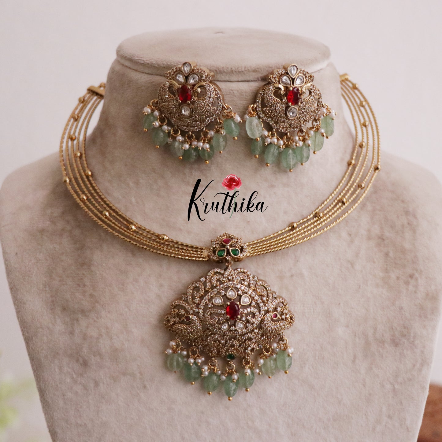 Trendy Victorian Peacock Hasli Ruby Necklace NC2046