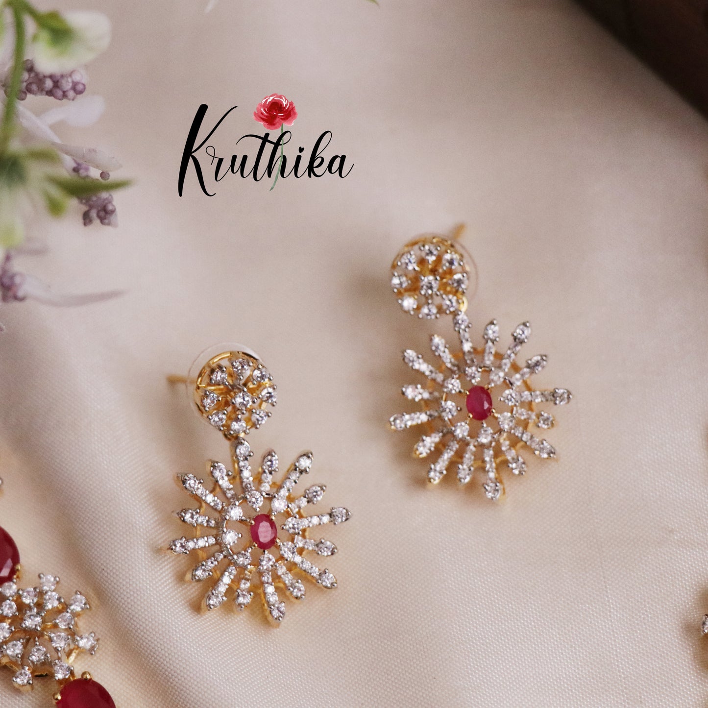 Elegant Flower Design Red Zircon Spark Diamond Set NC2073