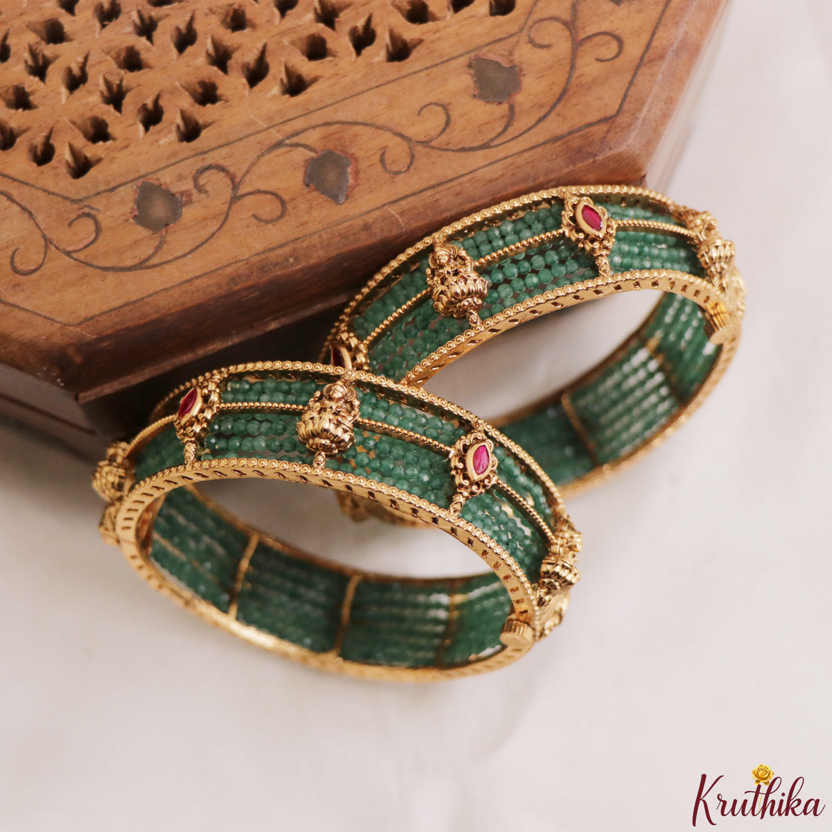 Premium Jadau stones pastel beads temple bangles B598