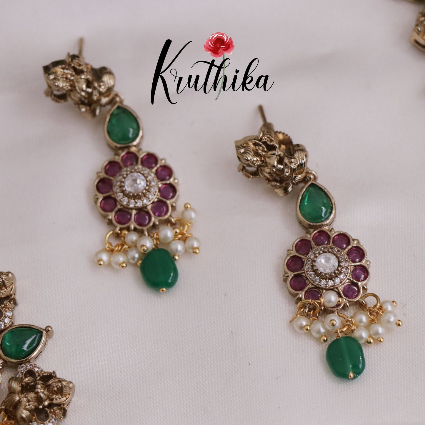 Beautiful AD Floral Haram with Beads Drops LH1981 (Available in 3 Colours)