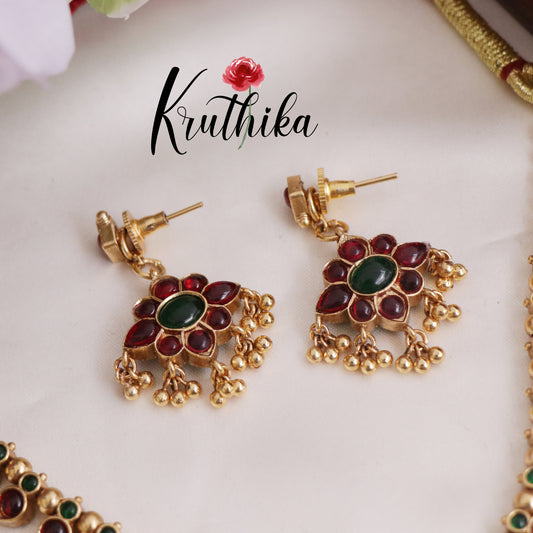 Beautiful Two-in-One Reversible Floral Kemp Necklace Set with Earrings NC2388