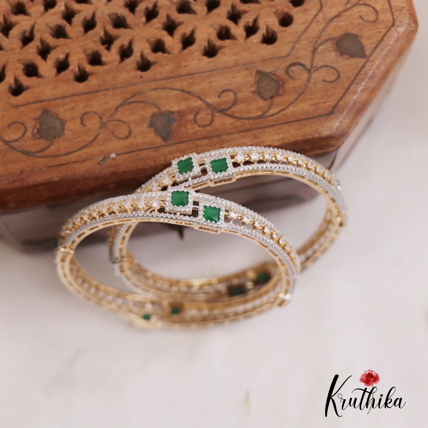 Elegant AD Gold Finish Bangles B438 (Set of 2 Bangles)|(Available In 2 Colors)