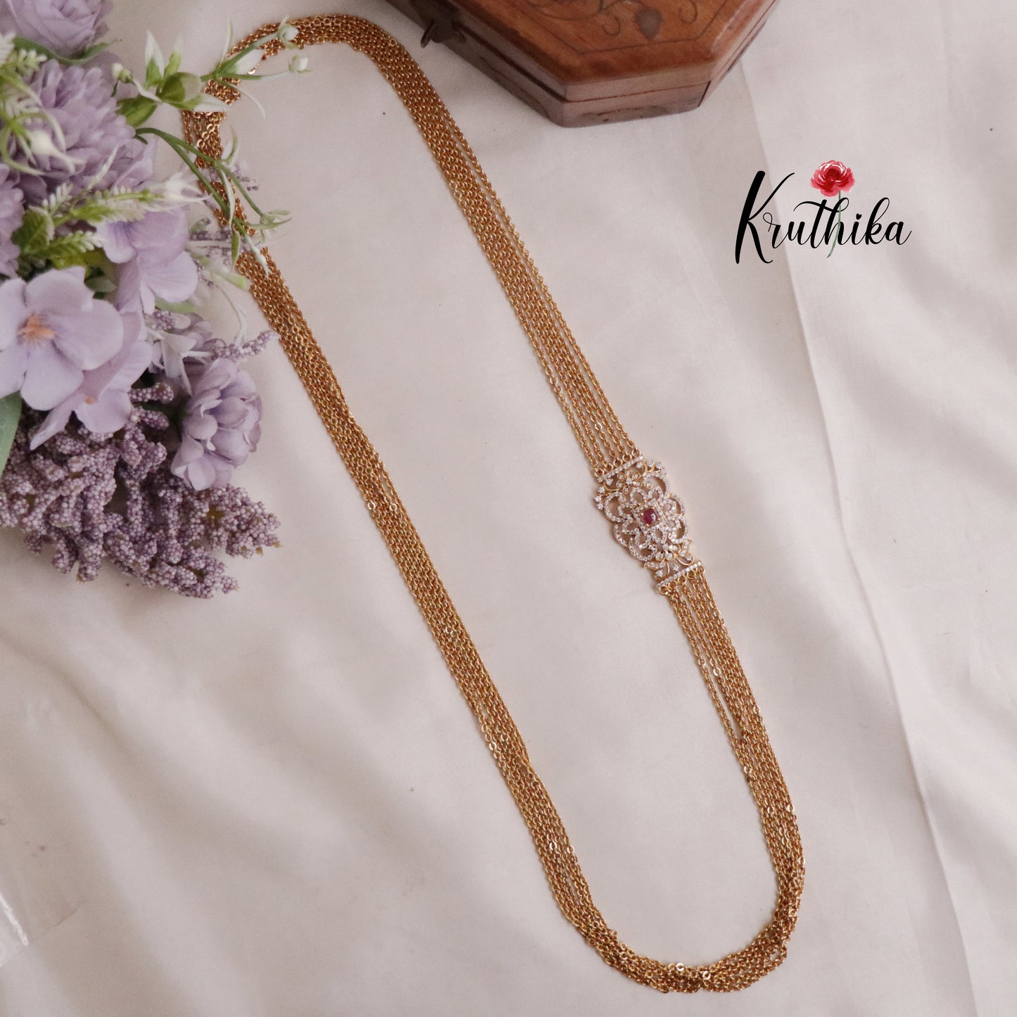 Pretty Four Layer Ruby Vintage Chandra Haaram with Side AD Pendant LH1907