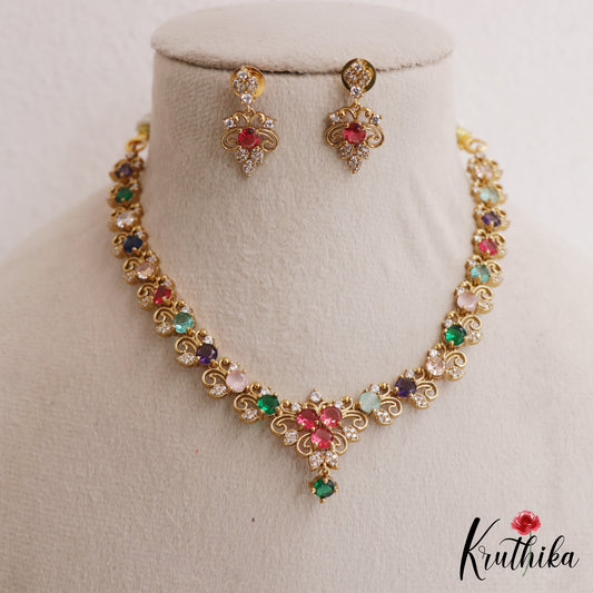Trendy Floral Leaf Motifs CZ Necklace NC3055