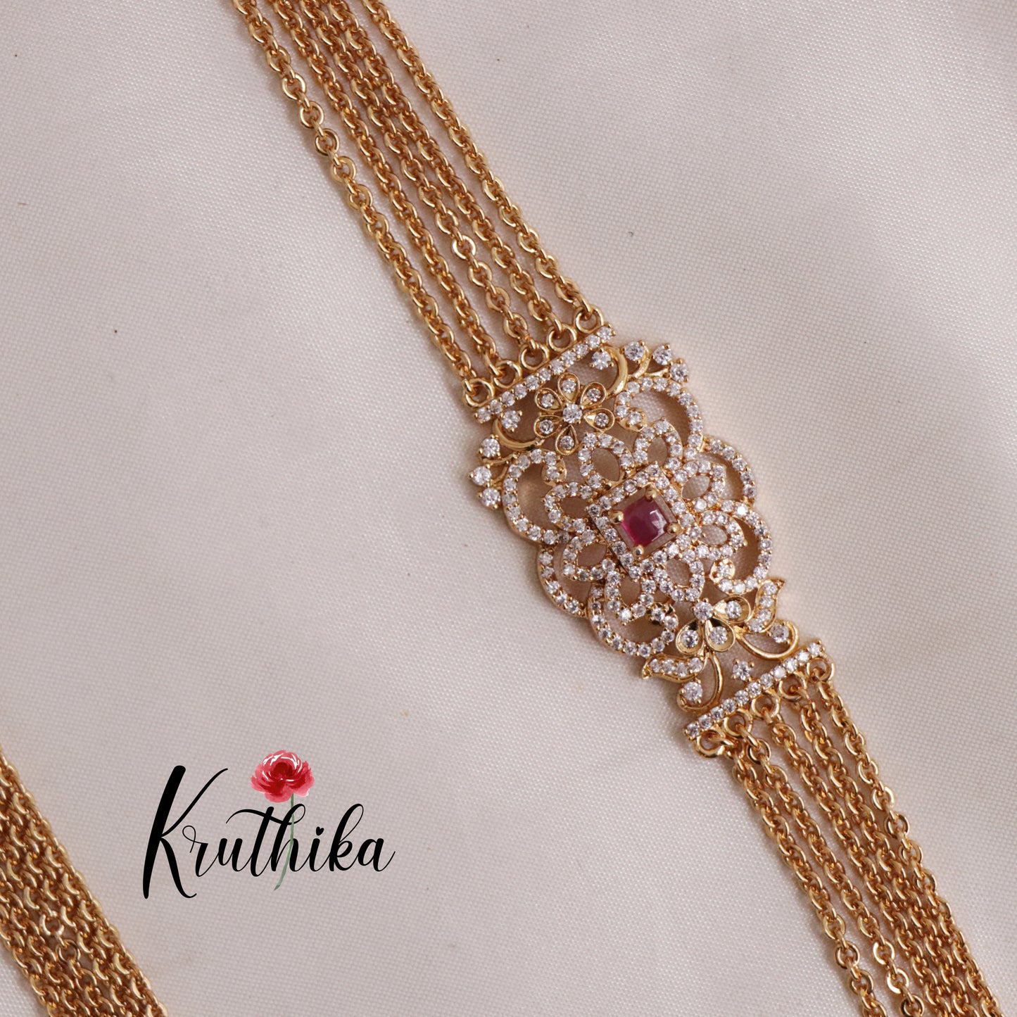 Pretty Four Layer Ruby Vintage Chandra Haaram with Side AD Pendant LH1907