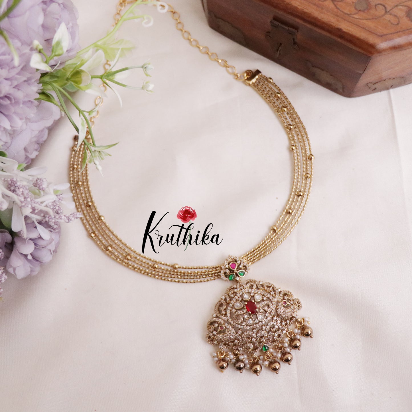 Trendy Victorian Peacock Hasli Ruby Necklace NC2046