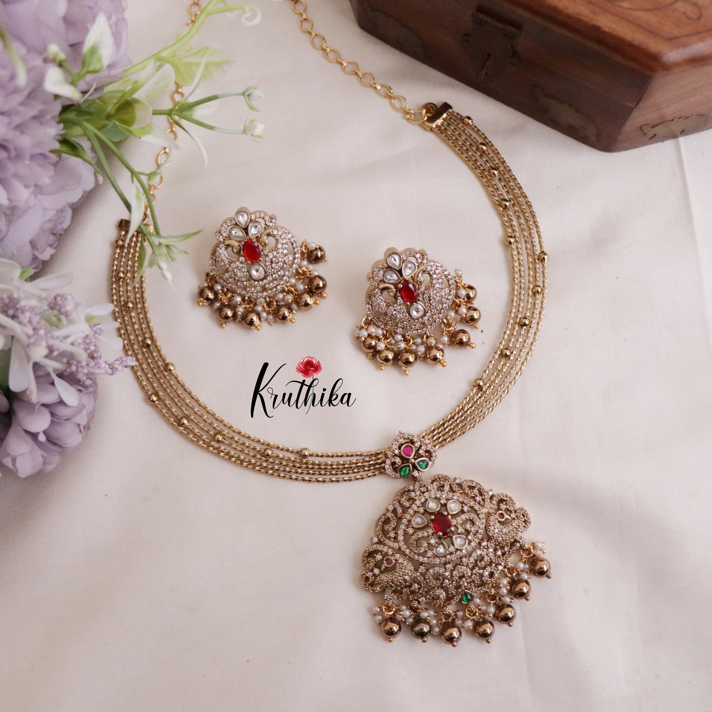 Trendy Victorian Peacock Hasli Ruby Necklace NC2046