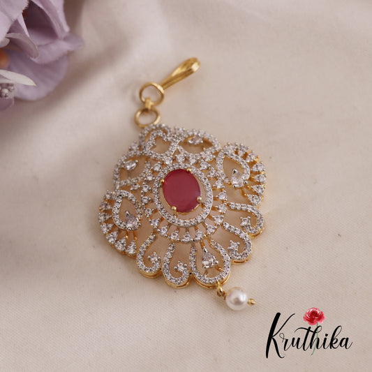 Simple CZ Sparkling Maang Tikka With Pearl Drop MT320 (Available In 3 Colors)