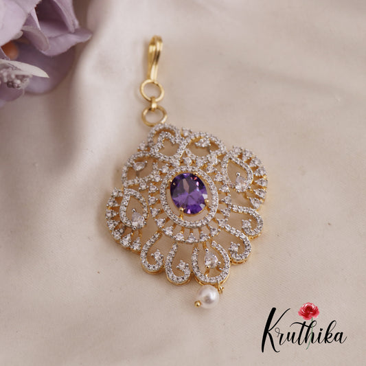 Simple CZ Sparkling Maang Tikka With Pearl Drop MT320 (Available In 3 Colors)