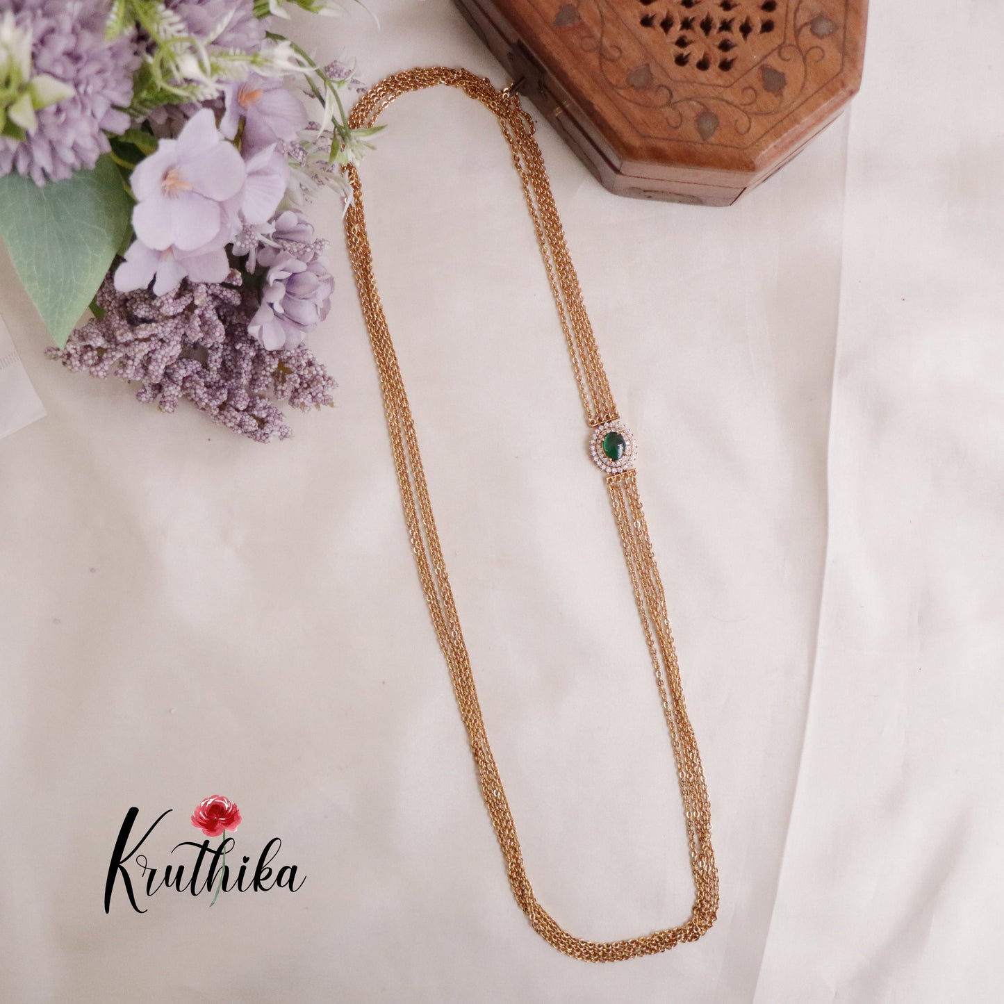 Trendy Vintage Four Layer Chandra Emerald Haaram with Side AD Pendant LH1903