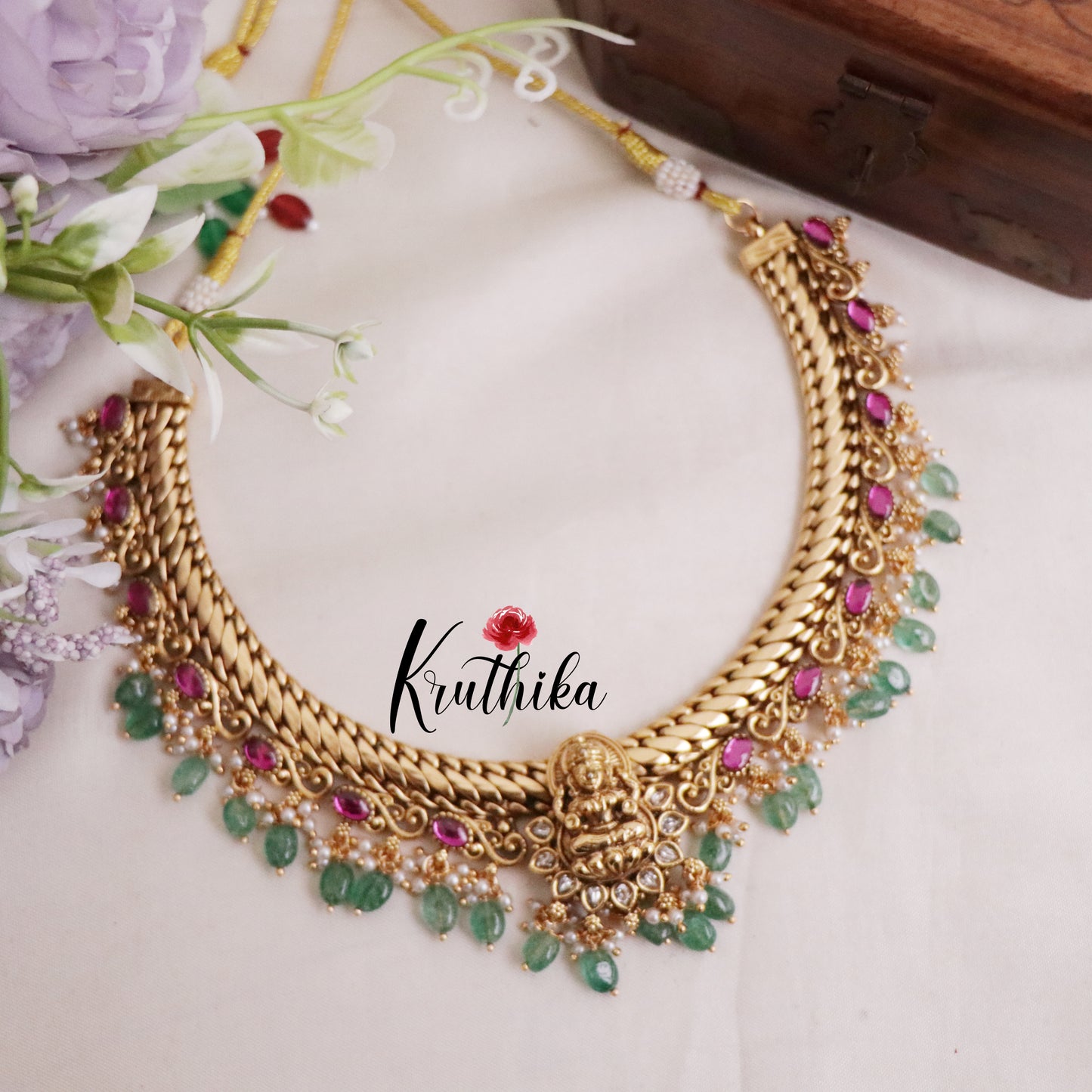 Beautiful Temple Lakshmi Jadau Floral Jalebi style Necklace NC2052