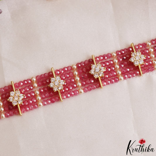 Sparkling Multi Layered Crystal & Pearl Statement Choker With Floral Accents NC3185
