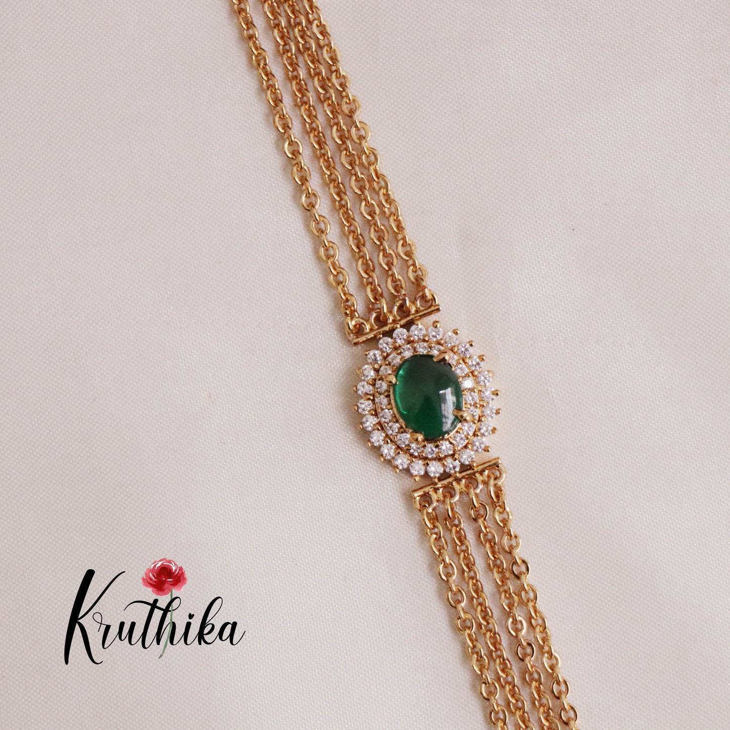 Trendy Vintage Four Layer Chandra Emerald Haaram with Side AD Pendant LH1903