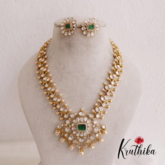 Royal Heritage Emerald Polki Silver Replica Mid Length Haaram LH2090