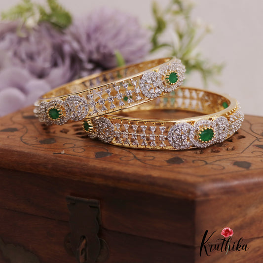 Beautiful Floral Motifs Diamond-Finish Gold-Tone Bangles B442 (Set of 2 Bangles)|(Available In 2 Colors)