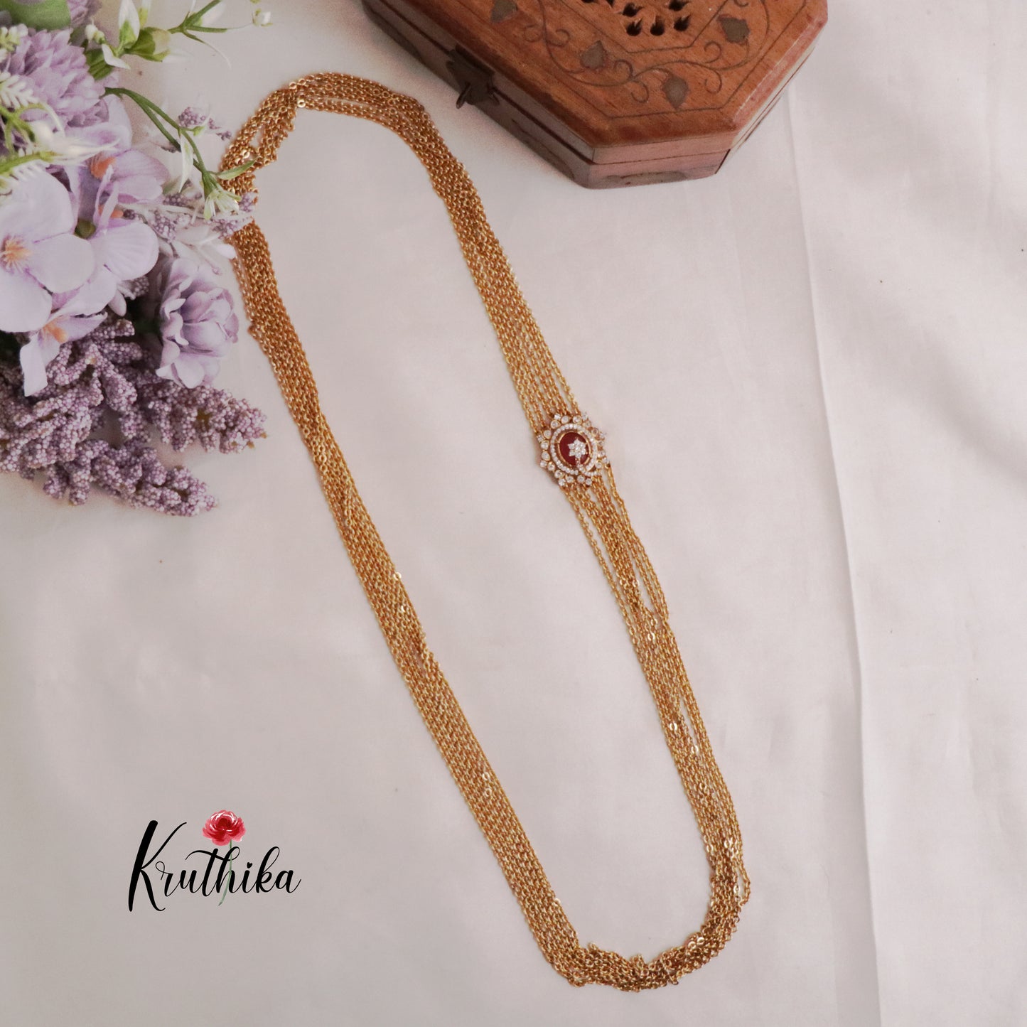 Trendy Four Layer Chandra Haaram Ruby with AD Pendant LH1905