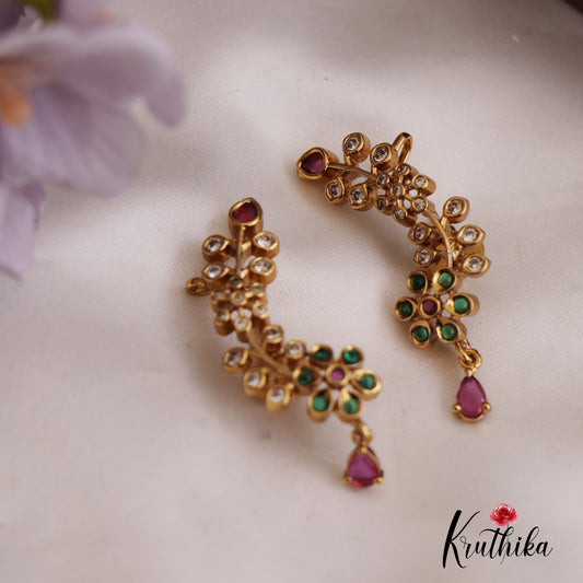Elegant Floral Motifs AD Earcuff E922 (Available In 3 Colors)