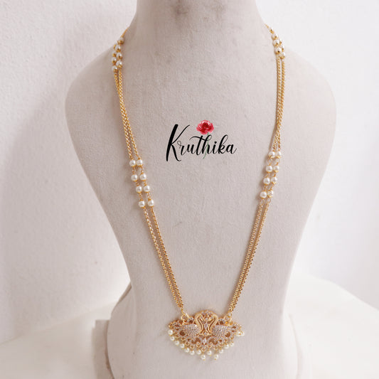 Simple Two Layer Peacock Motif Pendant Haaram with Pearl Drops LH1994