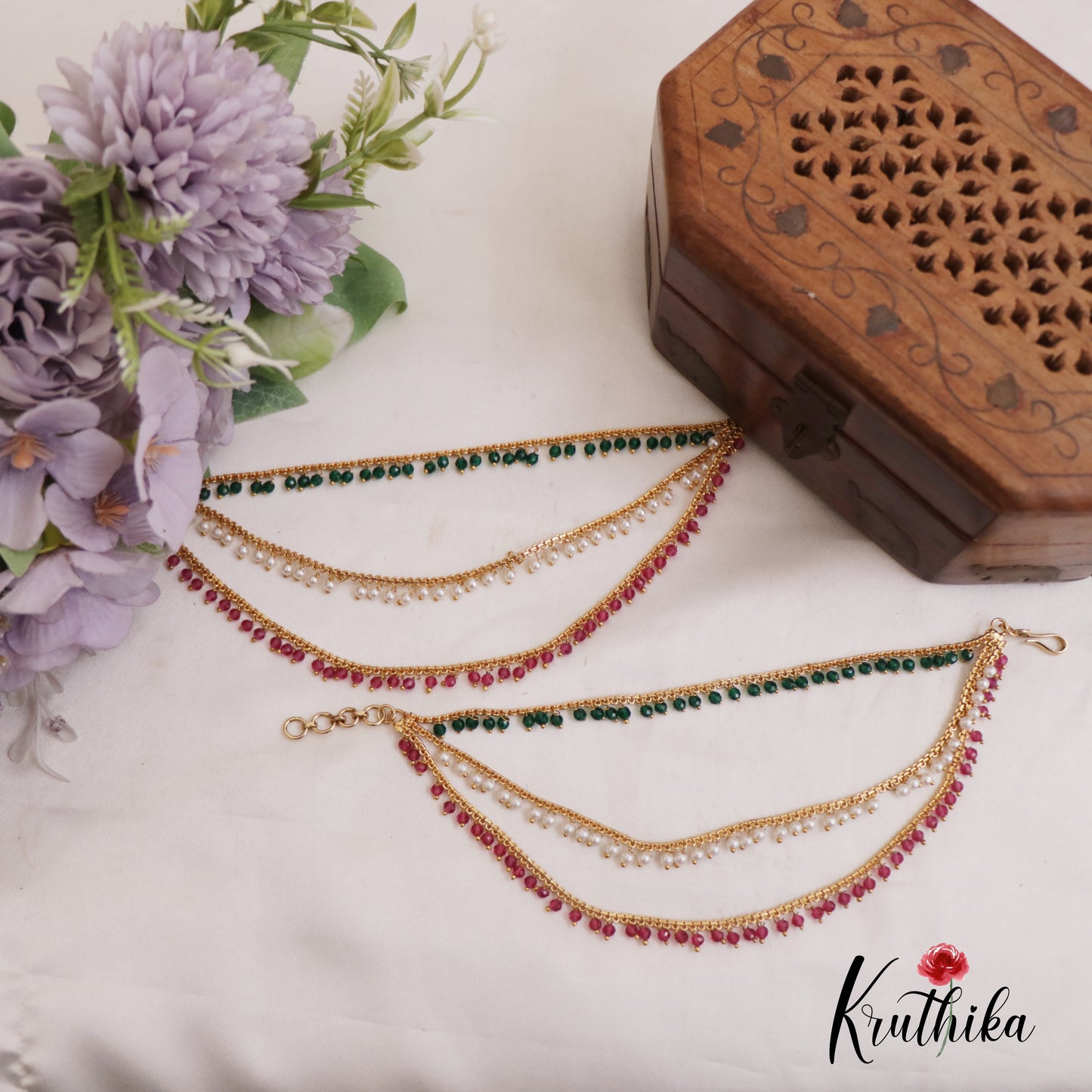 Trendy Pearl Beaded Multi Strand Earchain EC195 (Available In 2 Colors)