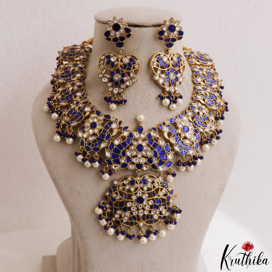 Stunning Peacock Floral Motifs Jadau Necklace With Pearl Bead Drops NC3191 (Available In 3 Colors)