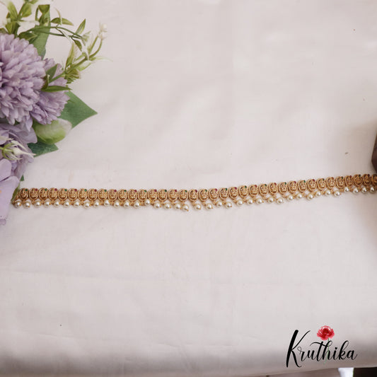 Coin Lakshmi Motifs Hip Chain With Pearl Drops V332