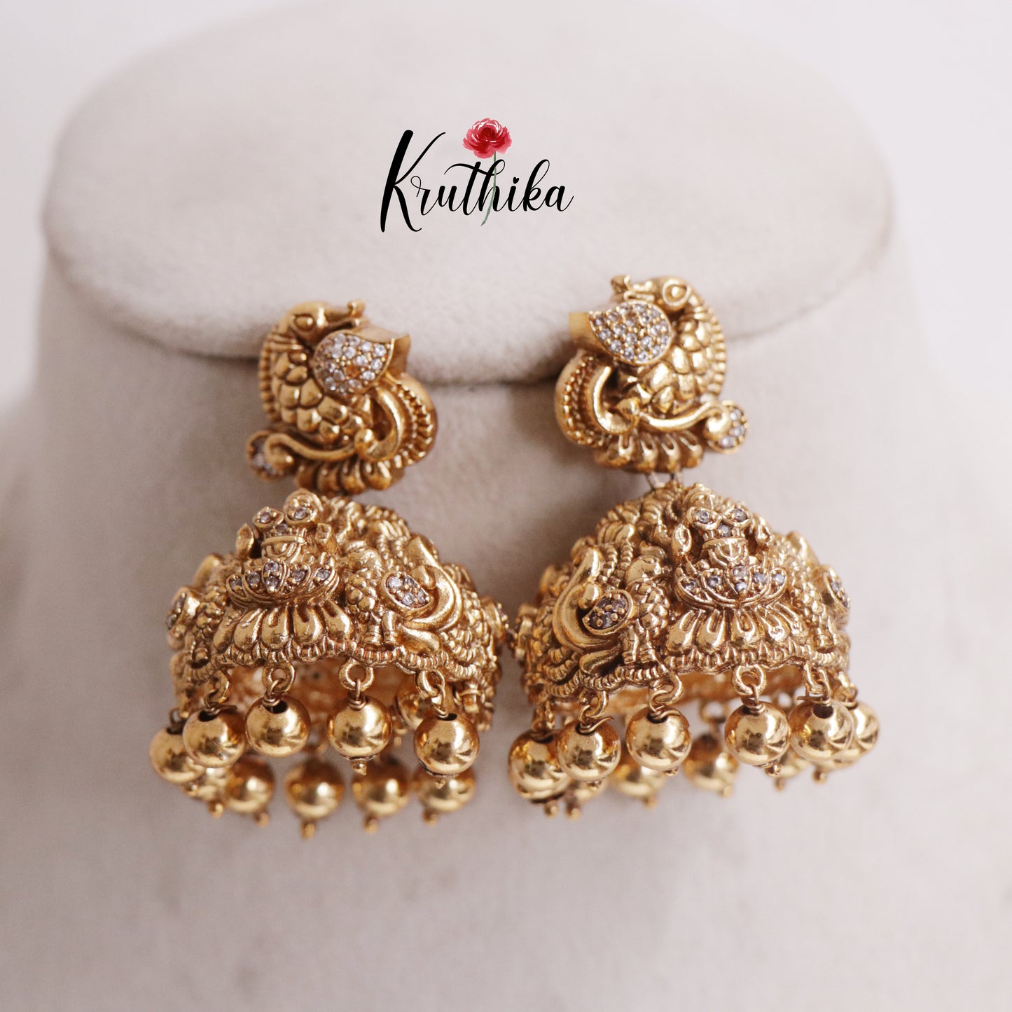 Premium Lakshmi Peacock Jhumkas with Golden Beads Drops E239