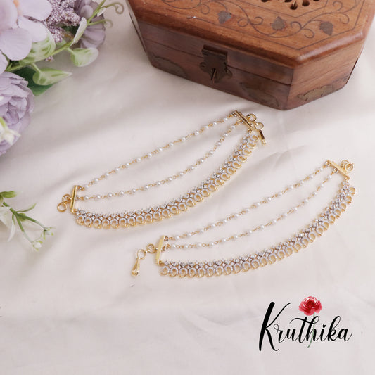 Trendy CZ Sparkling Multi Layer Earchains EC136