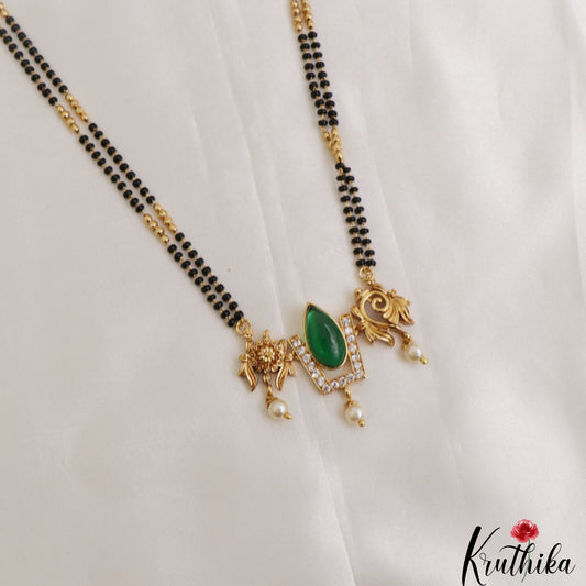 Traditional Shankh Chakra Motifs Black Beads Chain With Pendant NC3095 (Available In 2 Colors)