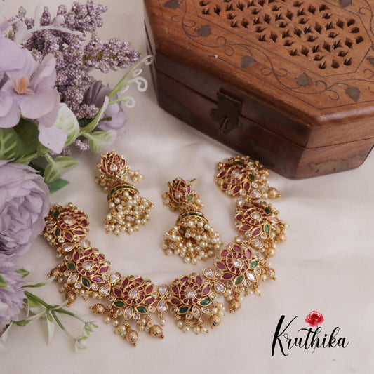 Beautiful AD Kemp Lotus Guttapusalu Necklace NC2417