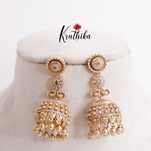 Beautiful Antique Gold Finish Floral Jhumka Earrings E750