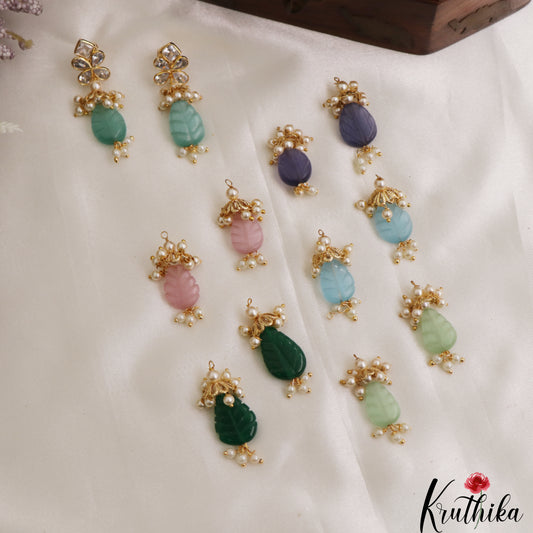 Pretty CZ Floral Motifs Earrings With Interchangeable Stone Drops E1184