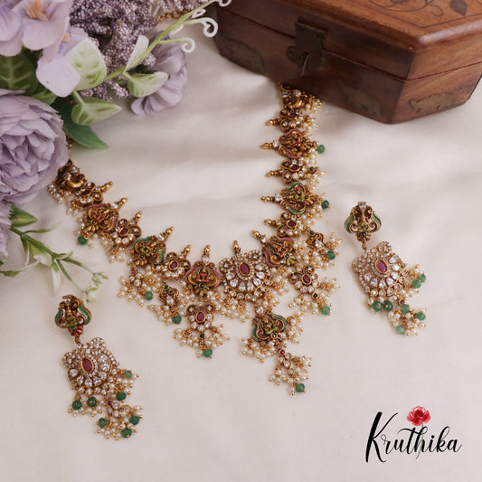 Beautiful AD Victorian Lakshmi Guttapusalu Necklace NC2416