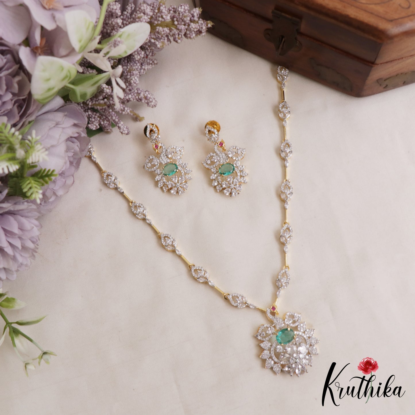 Sparkling Peacock Motifs CZ Victorian Necklace NC3063