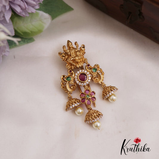 Elegant Lakshmi Peacock Motifs Jhumka Jada Billa With Pearl Drops J343